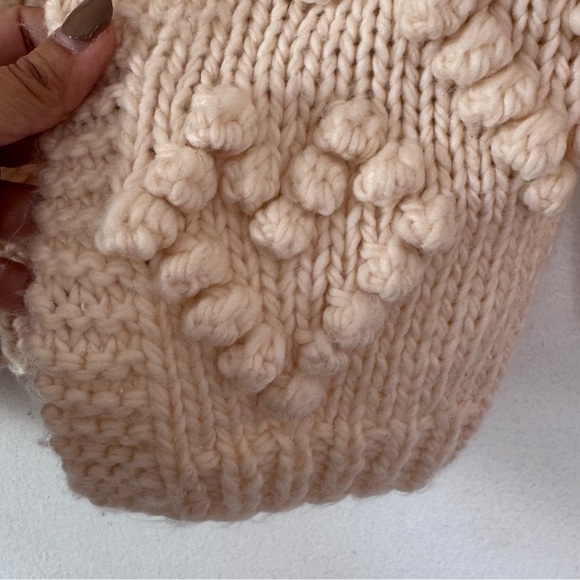 Hand Knit Your Love Cardigan Sweater In Ivory Girl Sz 5/6 - Picture 8 of 14